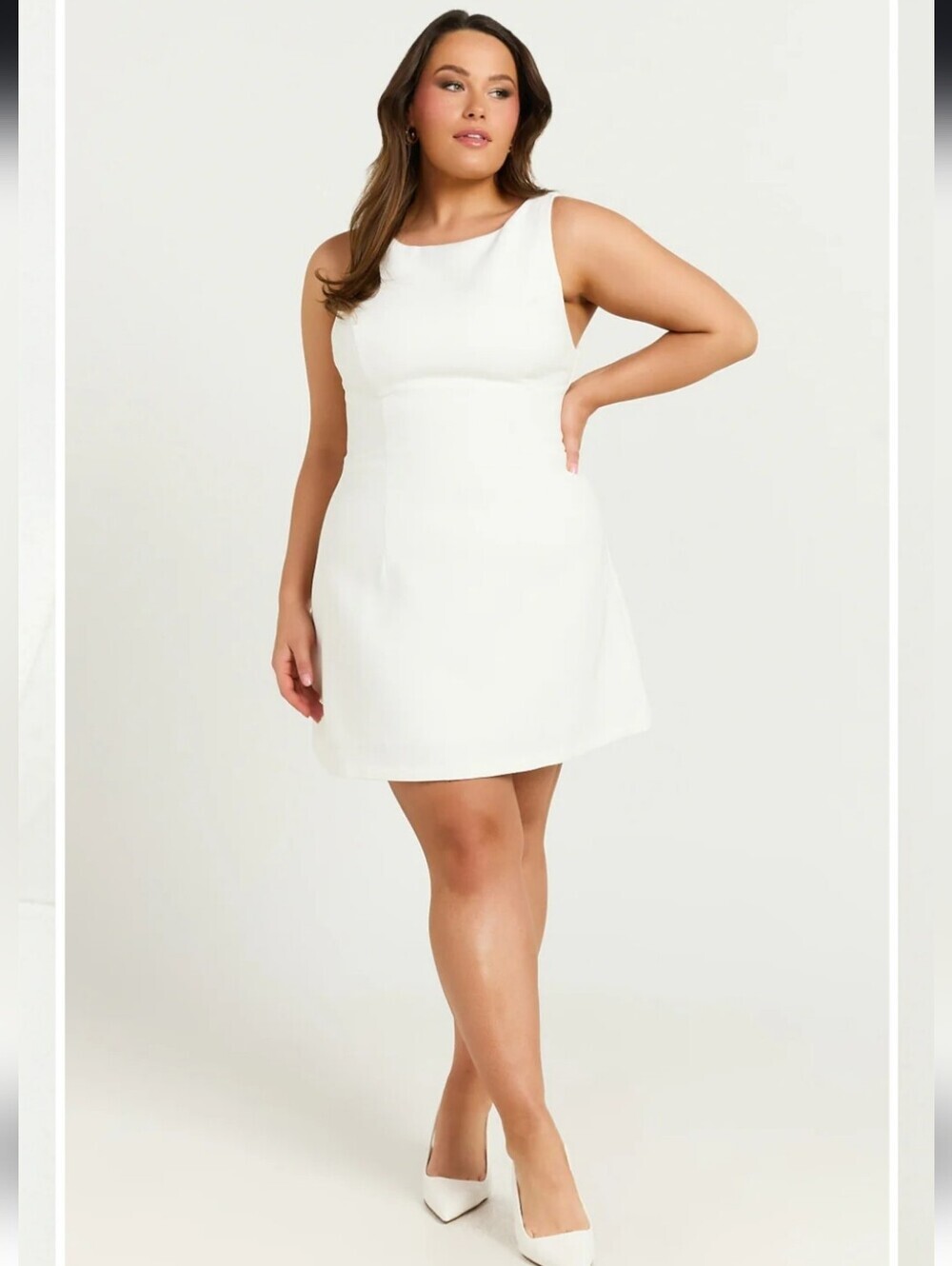 Showpo Freddie Mini Dress White Fit & Flare Backless Boat Neck Dress Size 16 NWT